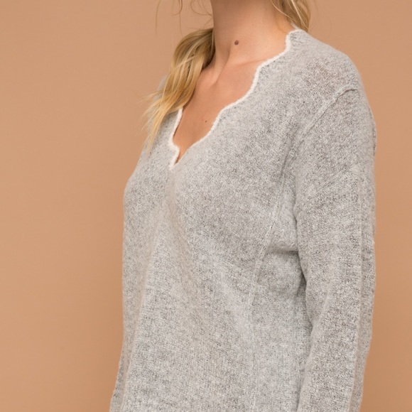 Hem & Thread Contemporary V Neck Scallop Sweater - Picture 3 of 8